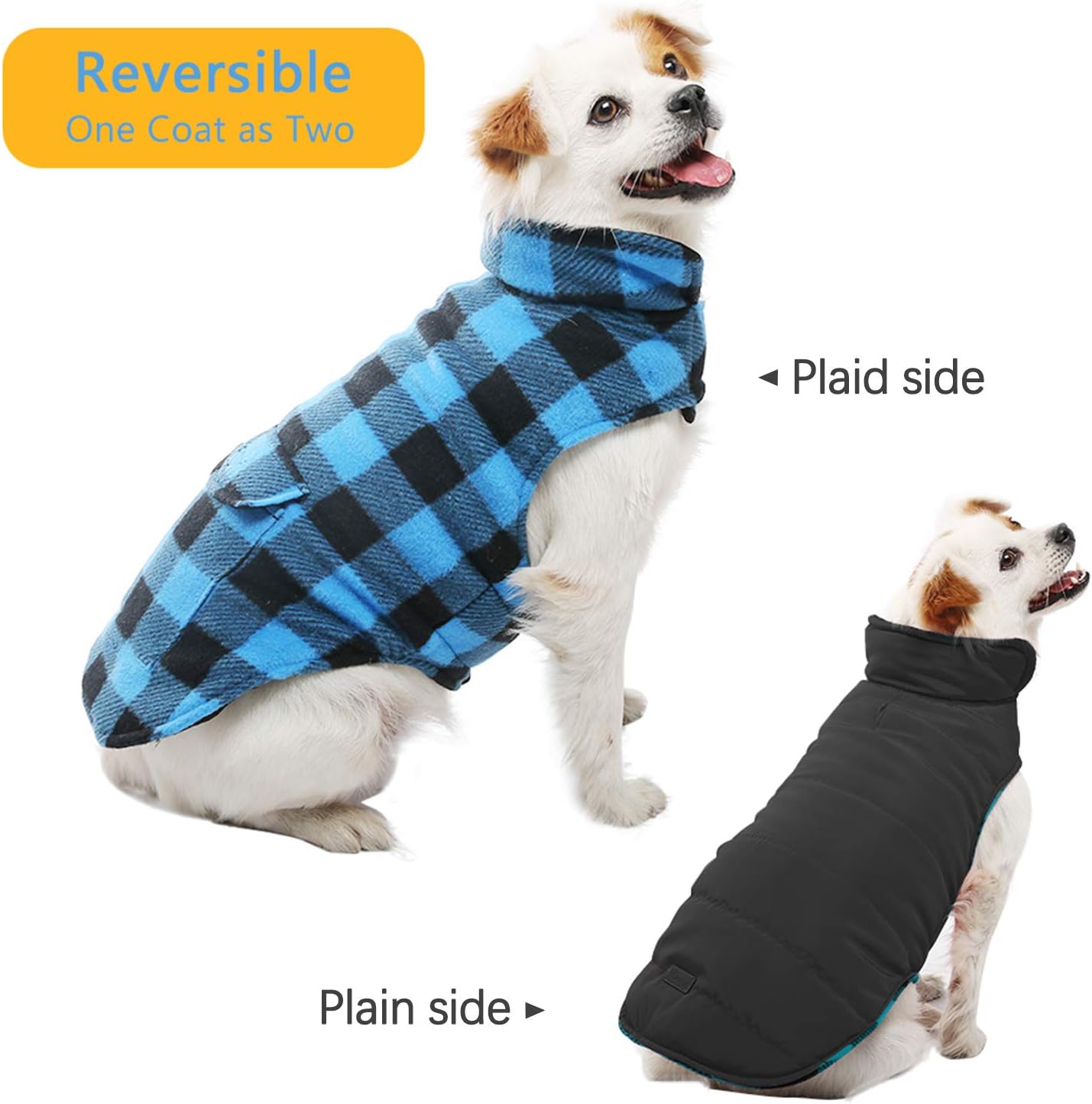 Kuoser British Style Plaid Dog Winter Coat, Windproof Cozy Cold Weather Dog Coat Dog Apparel Dog Jacket Dog Vest for Small Medium and Large Dogs with Pocket & Leash Hook Blue XXL : Pet Supplies
