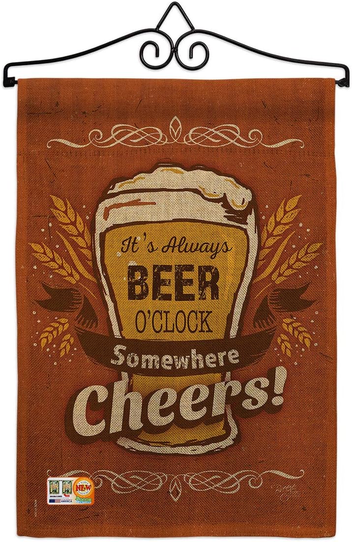 Its Always Beer Oclock Garden Flag Set Wall Holder Beverages Happy Hour Game Pong Party Ale Lager Craft Small Decorative Gift Yard House Banner Made In USA 13 X 18.5