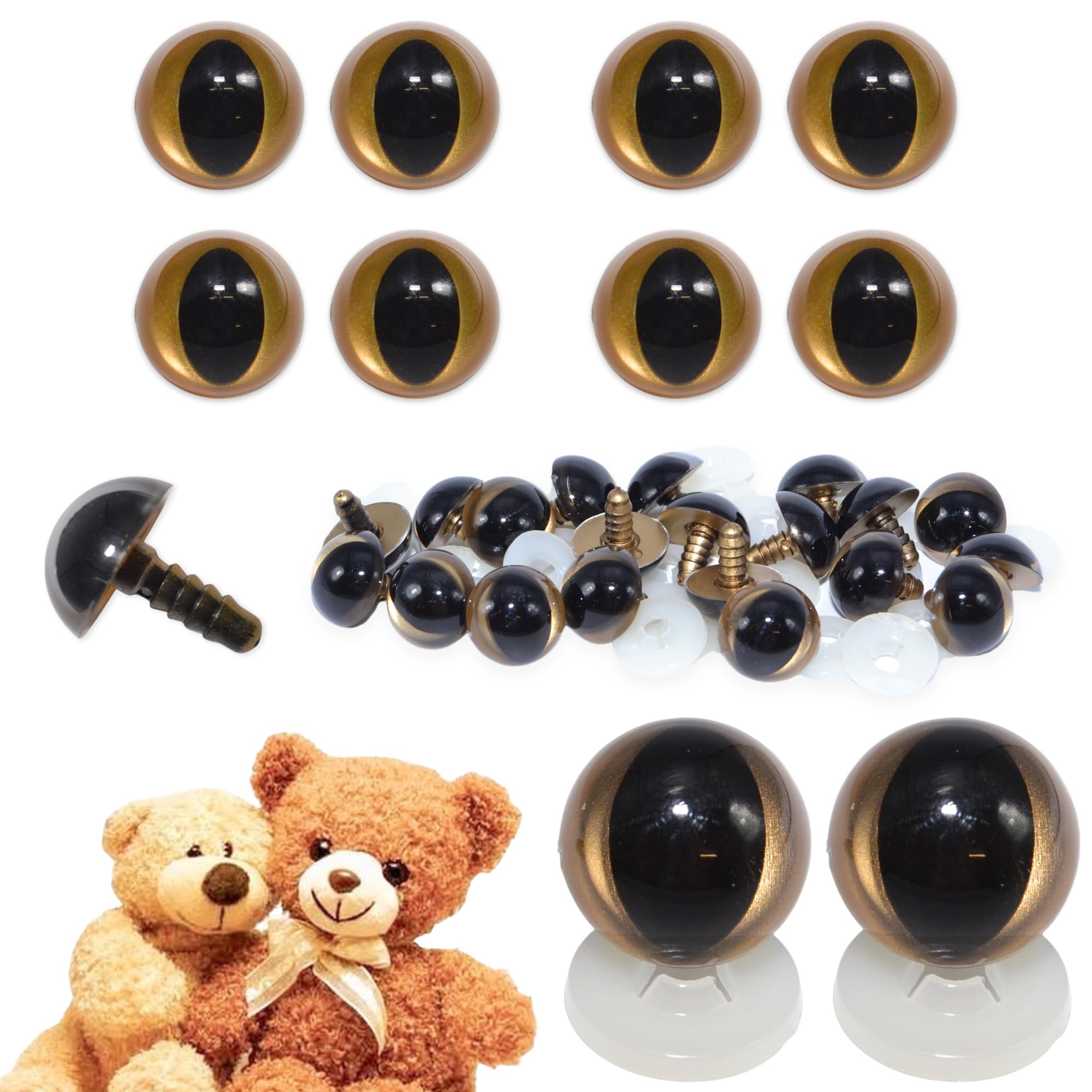 celloexpress 21mm Gold Cats Eyes with Plastic Backs - Safety Eyes for Soft Toy Teddy Bear Animal Making (Pack of 4 Pairs)