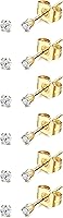 Showself 14K Gold Filled Tiny CZ Pearl Ball Stud Earrings Set - 6 Pairs Hypoallergenic 20G Surgical Steel for Sensitive Ears Women Men