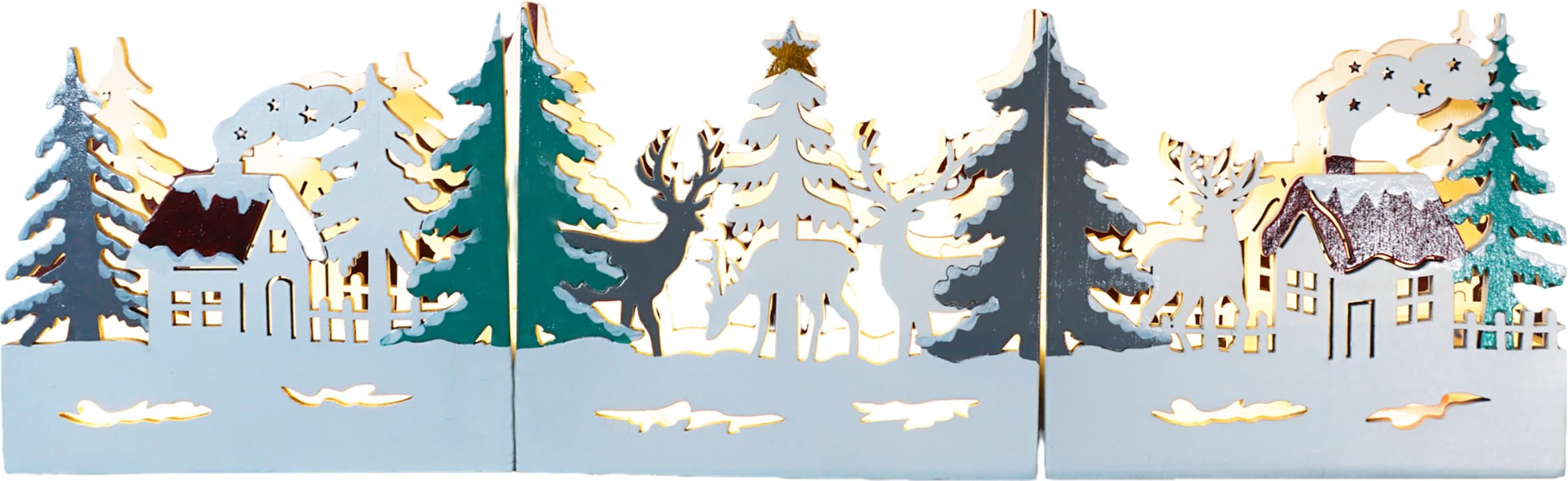 Xmas Haus Light Up LED Wooden Village Scene Decoration White