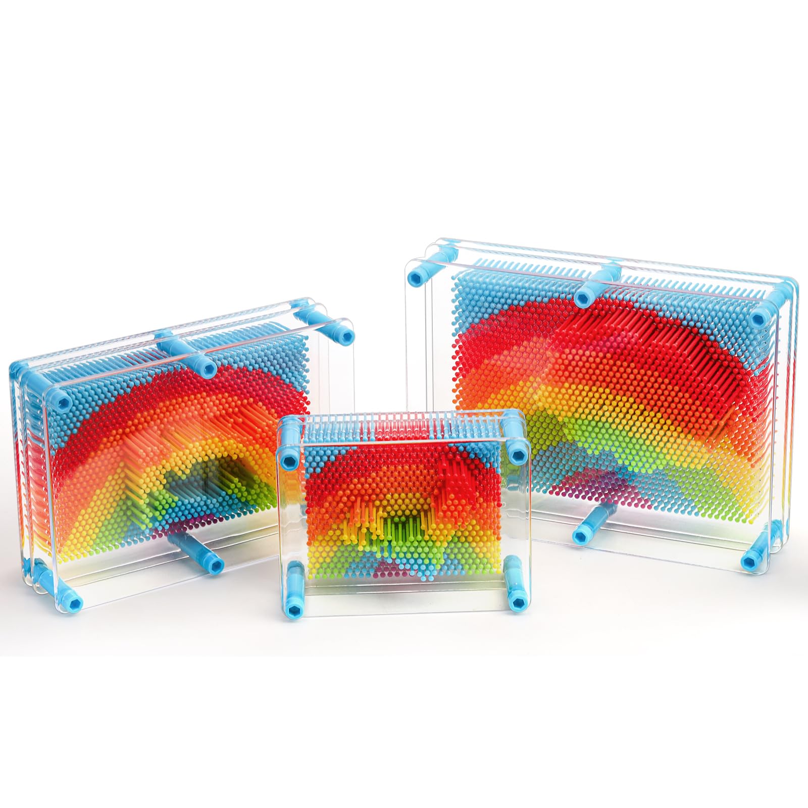Hacaroa 3 Stück 3D Pin Art Toy, Regenbogen Kunststoff Pin Art Board Sensorik Spielzeug, Pin Impression Skulptur Nadel Spielzeug für autistische Kinder, Kinder, Erwachsene, 3 Größen