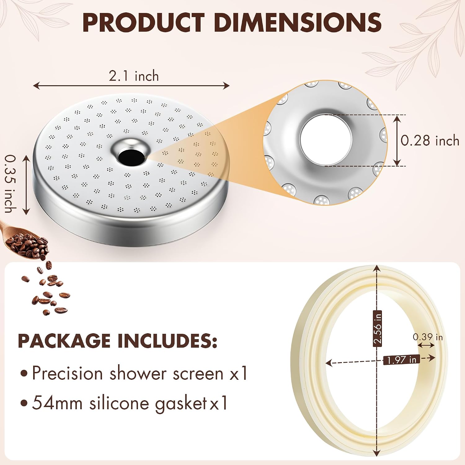 Precision Shower Screen with 54mm Silicone Steam Ring, Compatible with Breville Espresso Machines (54mm), Compatible with Bambino/Bambino Plus, Duo Temp Pro, Infuser, Barista Express/Pro/Touch