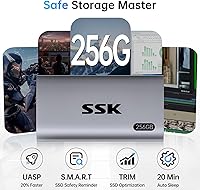 Vista 4 de SSK Disco duro externo SSD de 256 GB, SSD portátil de hasta 550 MB/s, unidades de estado sólido rápidas, unidad externa USB 3.2 Gen2 para iPhone