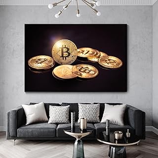 Home Decor Gold Bitcoin plakat i reprodukcje obrazy na płótnie do salonu obrazy na ścianę nowoczesne obrazy do wystroju wnętrz 23.6 "x 35,4" (60x90 cm) bez ramki