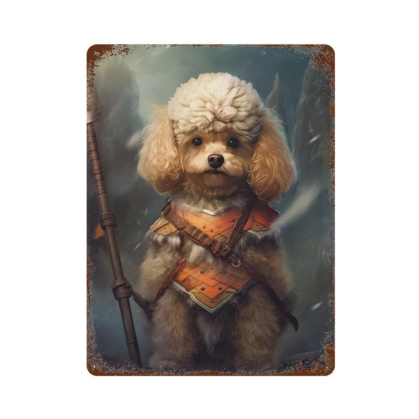 Toy Poodle Viking Rusty Metal Tin Sign 15.7"x11.8", Old School Wall Decor for Garage, Pub Or Kitchen