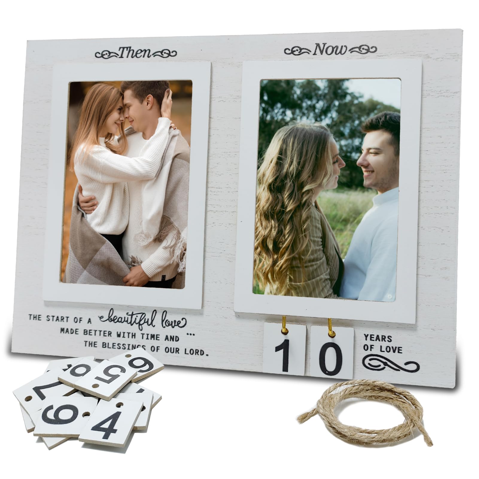 IULONEE Anniversary Picture Frame Desktop Wooden photo frame for Engagement Bridal Wedding Wall Tabletop Picture Frames Holds 10.16x15.24cm(4x6inch) Photos White