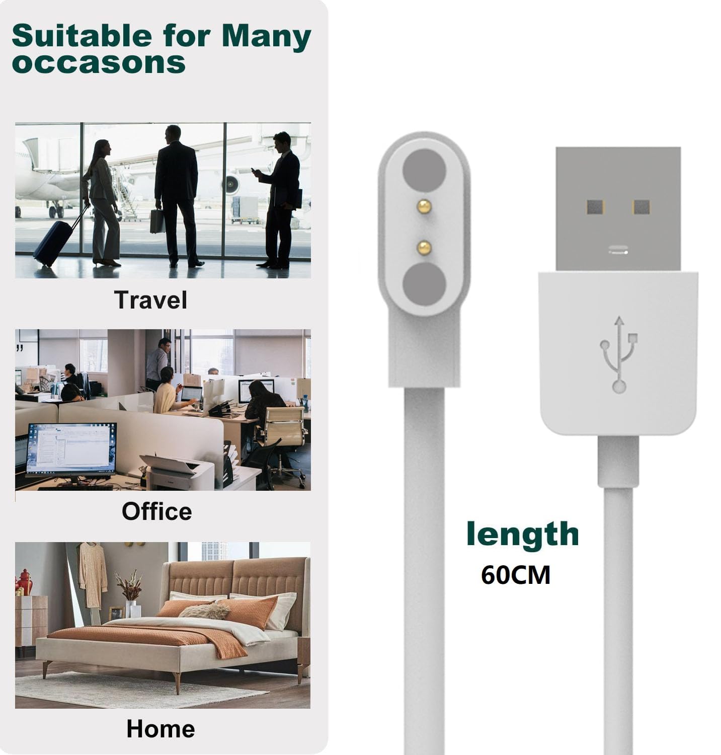 E ECSEM Caricatore per smart watch compatibile con HaSaKei G53, cavo di ricarica USB magnetico di ricambio per orologio HaSaKei G53 (misura unica)