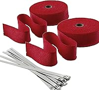 Stark Industries Red 2x33ft Fiberglass Exhaust Wrap Heat Shield - 2-Pack with Stainless Ties for Cars & Motorcycles