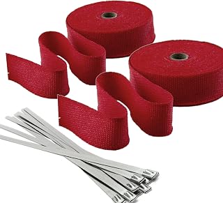 Stark Industries Red 2x33ft Fiberglass Exhaust Wrap Heat Shield - 2-Pack with Stainless Ties for Cars & Motorcycles
