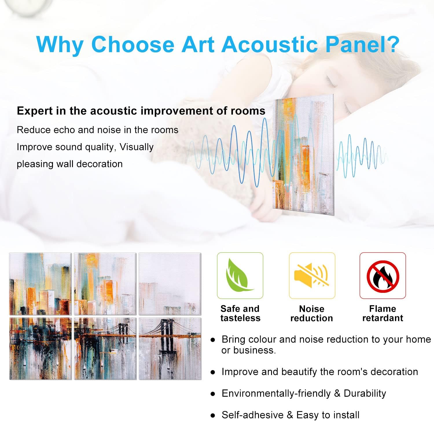 JBER Art Acoustic Panels, 72×48 Inches Acoustical Wall Panels, Sound Absorbing Wall Art, Decorative Acoustic Panels, Soundproof Wall Panels for Recording Studio, Home & Living Room(BROOKLYN BRIDGE)