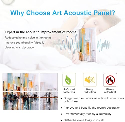 Miniatura 7 de JBER Paneles acústicos artísticos, paneles de pared acústicos de 72 x 48 pulgadas, arte de pared absorbente de sonido, paneles acústicos