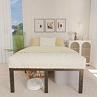 Vista 2 de ALDRICH Marco de cama de metal de tamaño matrimonial de 18 pulgadas, plataforma de listones de acero básico negro, marcos de cama resistentes sin