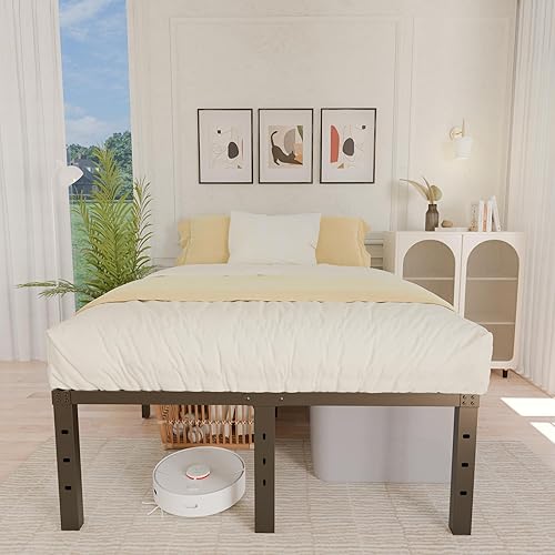 Miniatura 2 de ALDRICH Marco de cama de metal de 18 pulgadas, tamaño Queen, plataforma de listones de acero básico negro, marcos de cama resistentes sin ruido, no