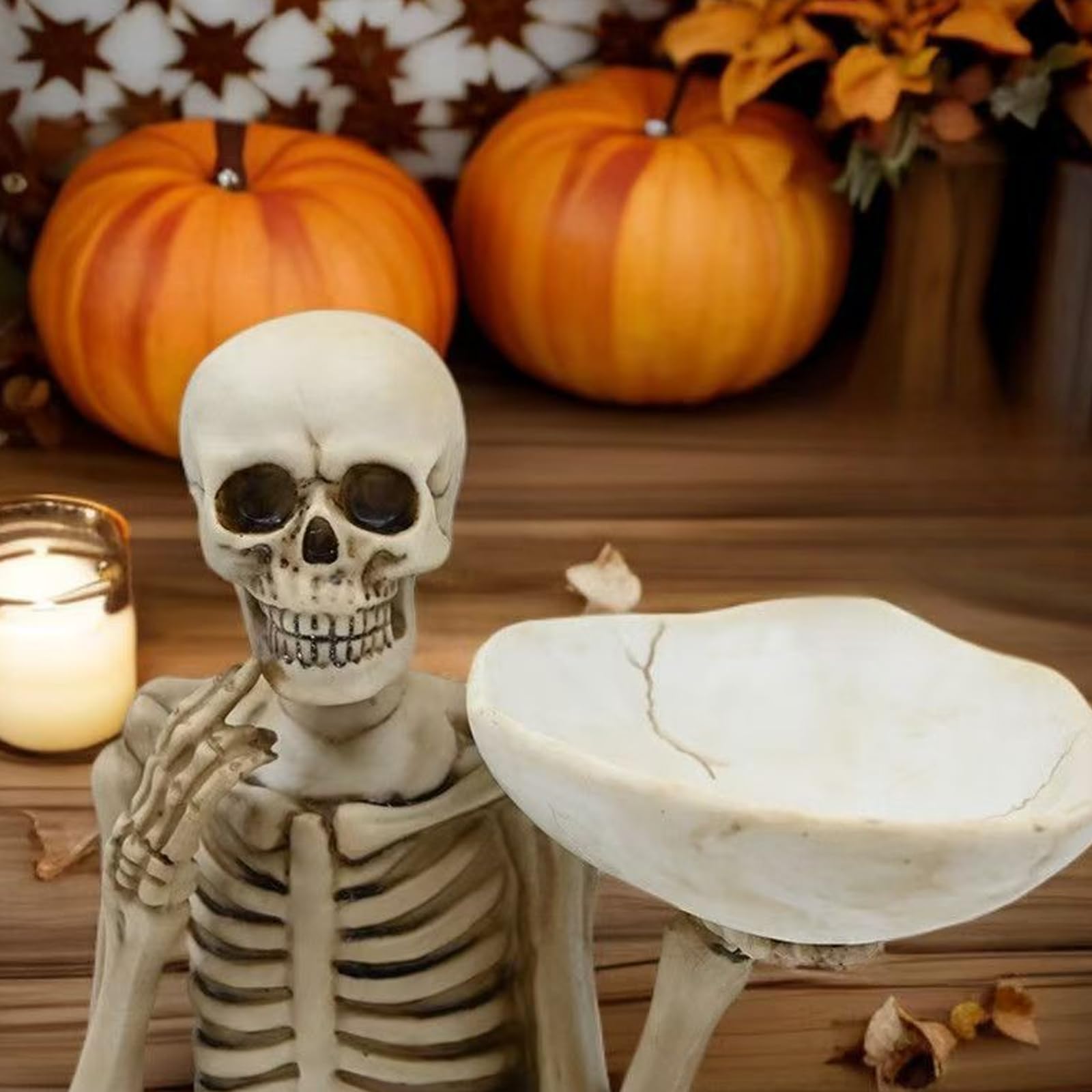 Soporte de baratija de esqueleto de resina, cuenco decorativo para entrada y tocador, bandeja de Halloween con aspecto de hueso, acento de para artículos pequeños, estante de otoño, centro de de