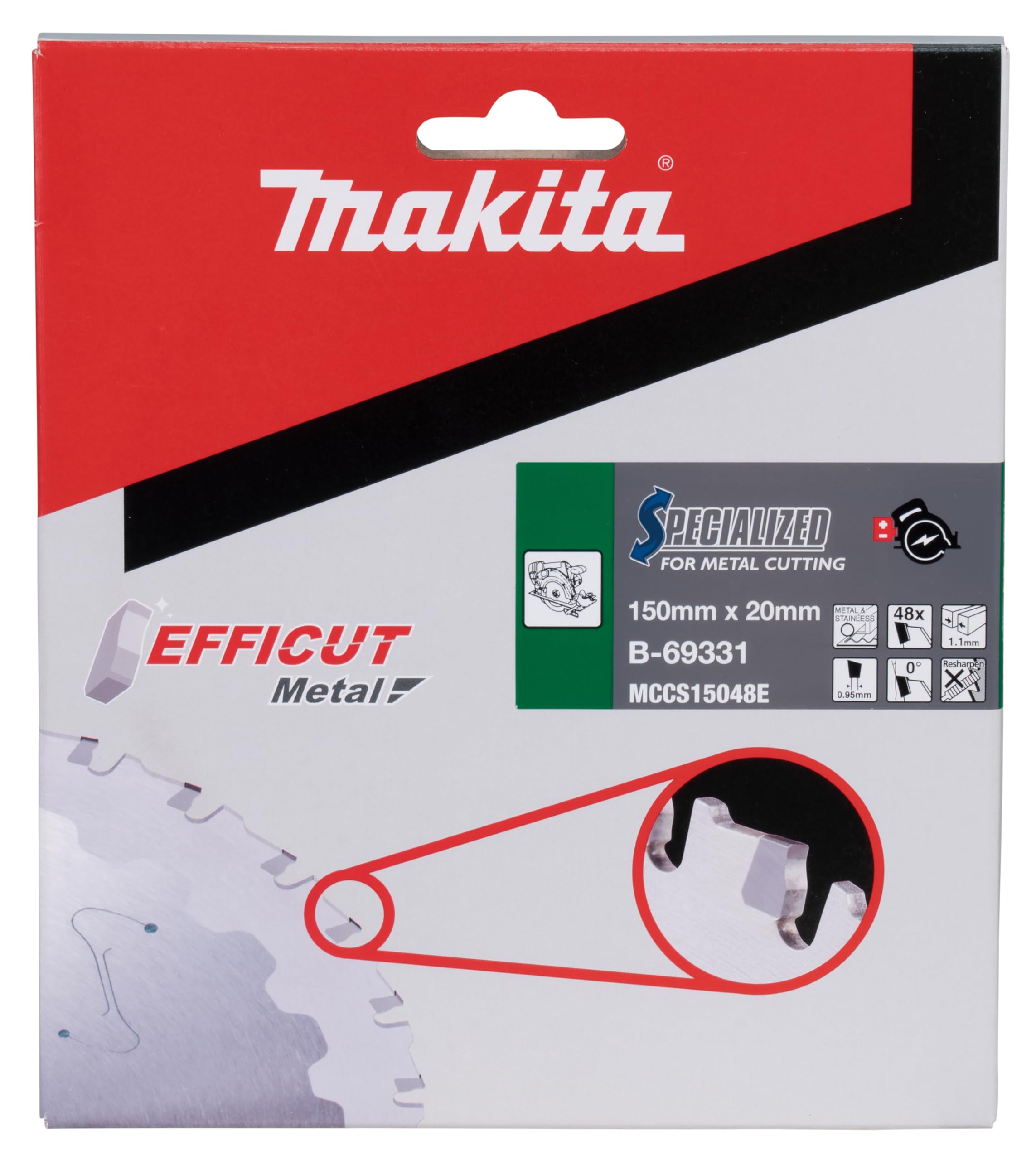 Makita B-69331 Lama Efficut TCT Sega Circolare 150x20mm • 48 Denti 1,1mm Metallo