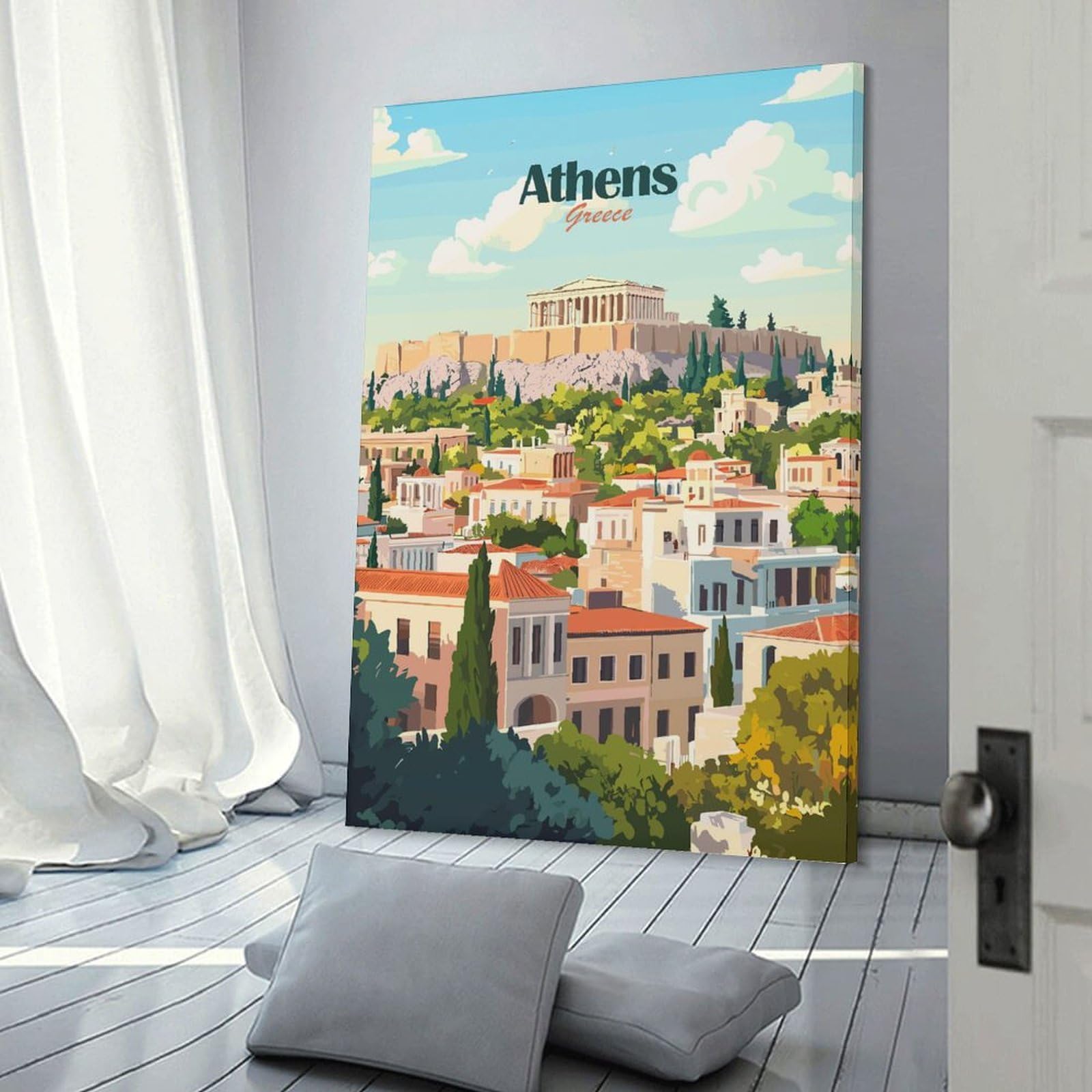 Junmoney Athens Greece Travel (8) Home Decor Wall Art 24x36inch(60x90cm), for Office, Study Or Home Workspace, Home Office Artwork with Decorative Appeal