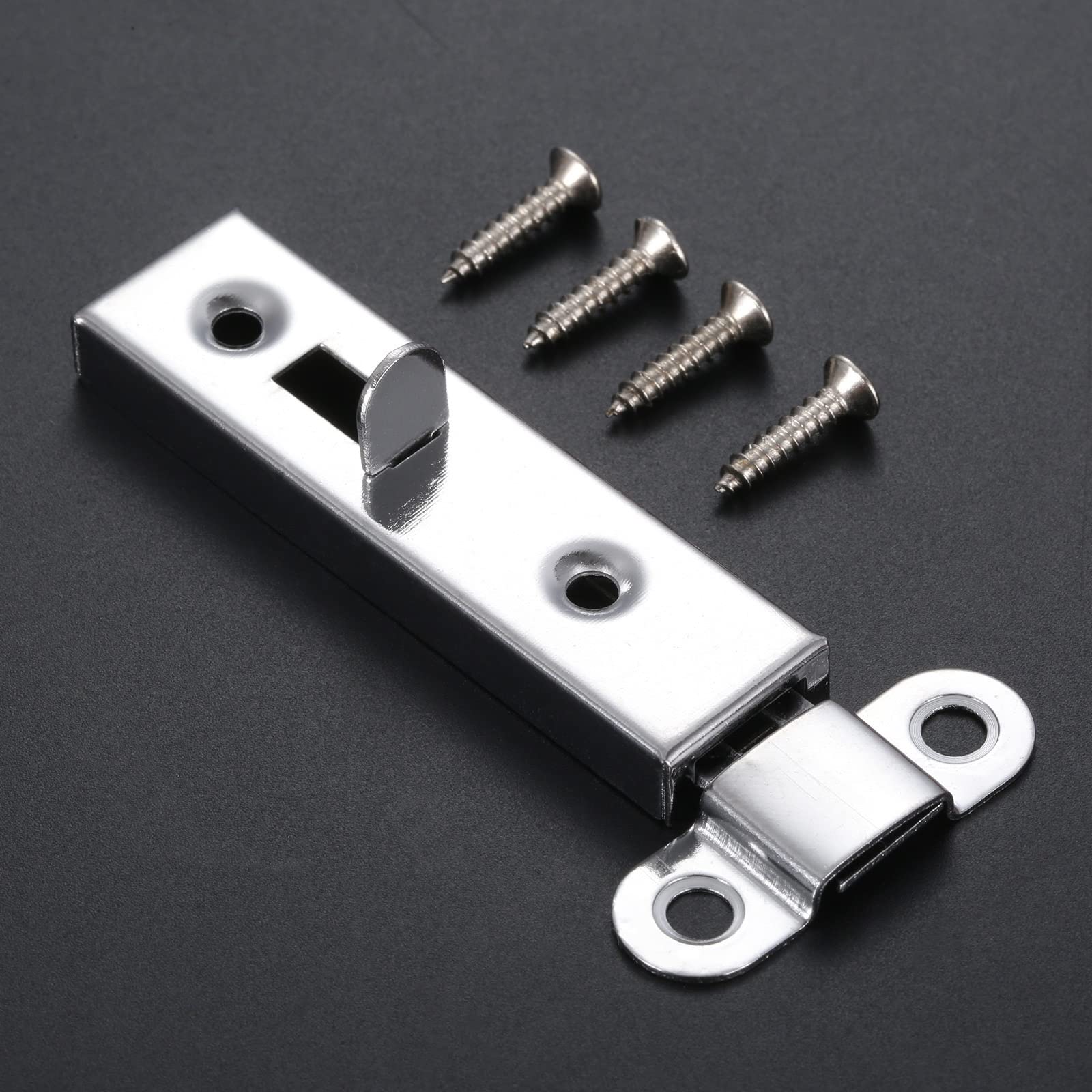 Cerradura de pestillo for puerta corredera sólida, cerrojo con cerrojo de tornillo, cerradura de seguridad for puerta de grapas, pestillo de ventana de Metal resistente cromado plateado de 61mm, tobog