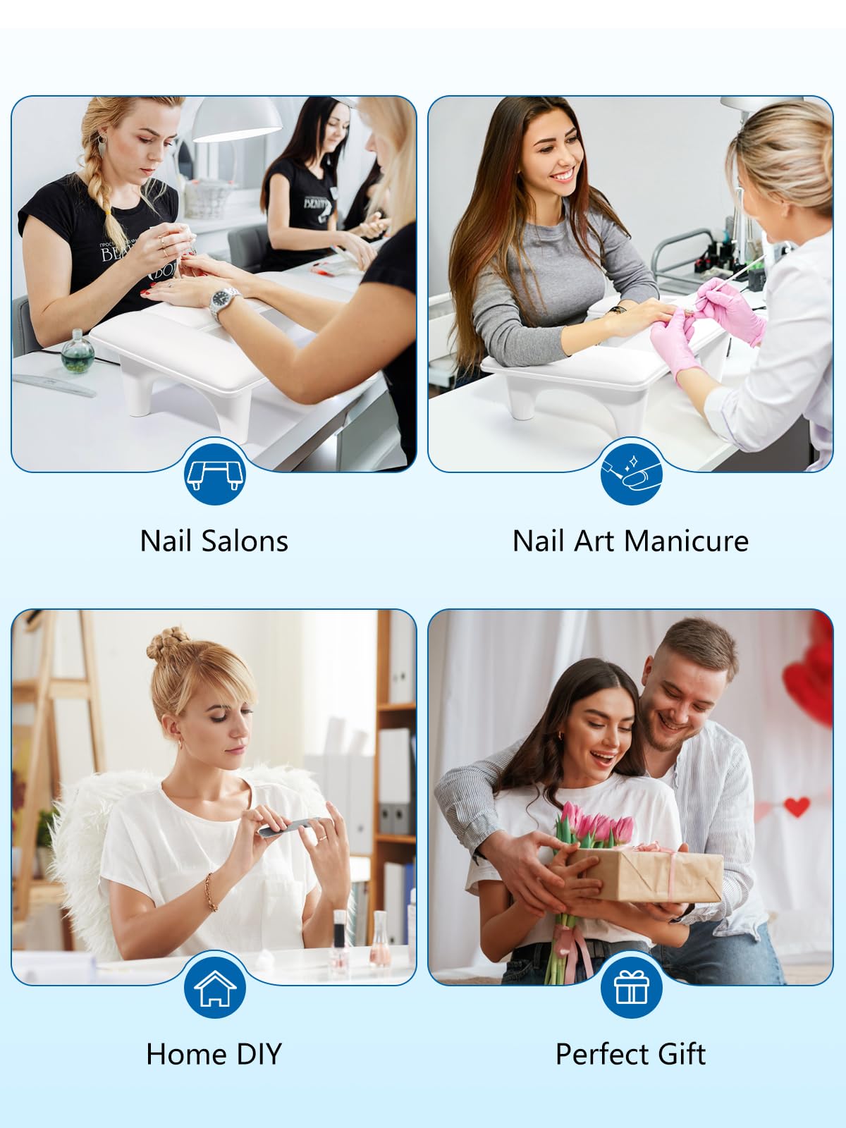 Yokilly Repose Main Ongle: Forme du U Repose Main Manucure - Repose Poignet pour Table de Manicure - Coussin Ongle Repose Mains Ongles pour Salon et Domicile (Blanc)