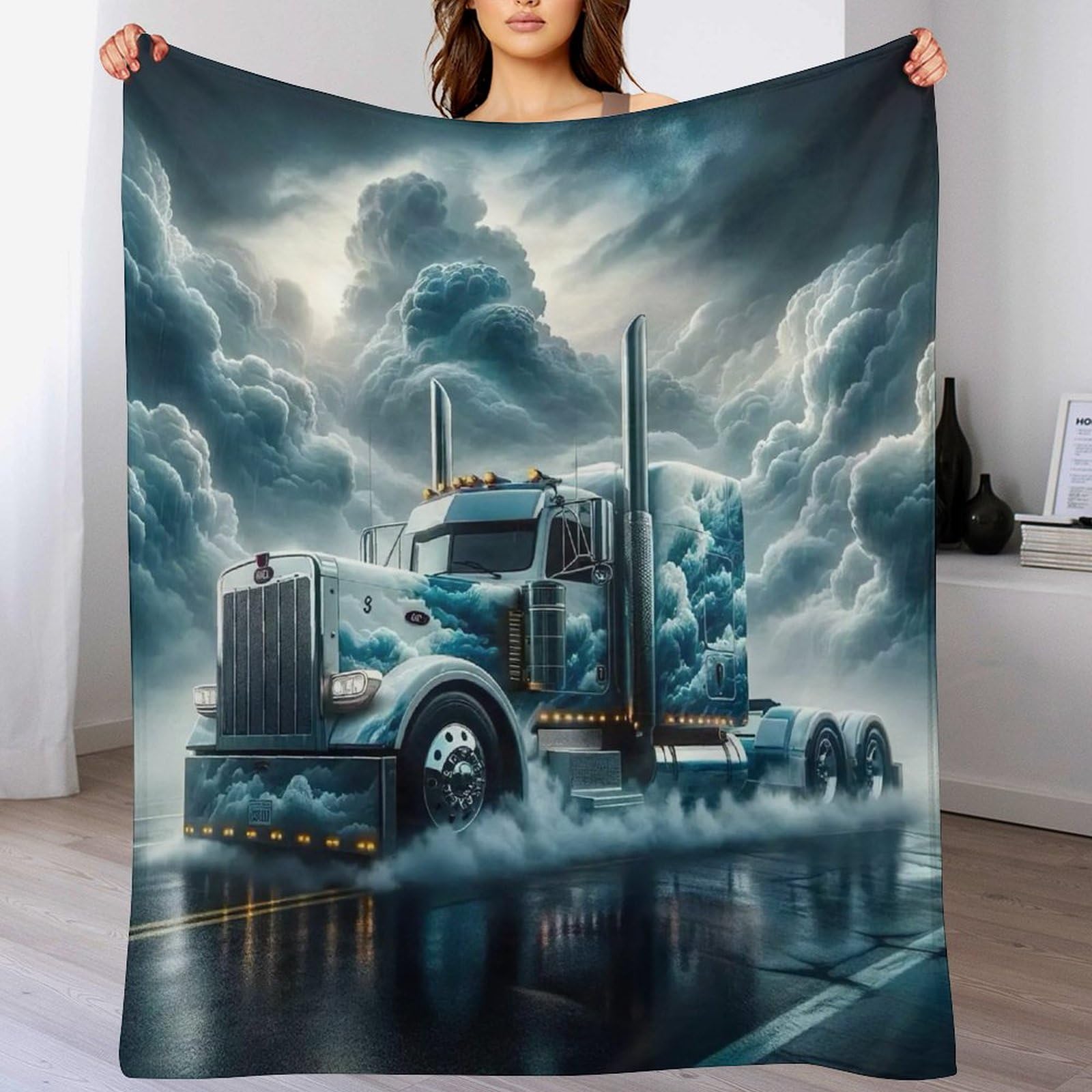 Couverture en polaire flannel camion pour lit et canapé légère toutes saisons 130x150cm