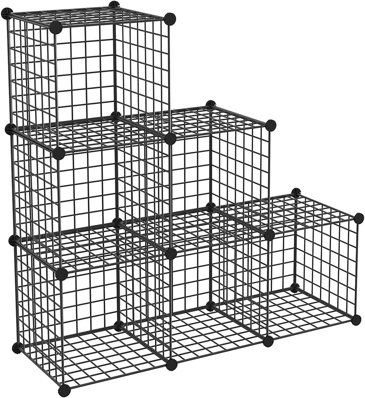 BASTUO Wire Cube Storage Cabinet, 6 Cubes DIY Metal Organizer, Stackable Bookcase Shelf Modular Cube Organizer Rack, Wardrobe Closet for Livingroom, Bedroom, Office, Black