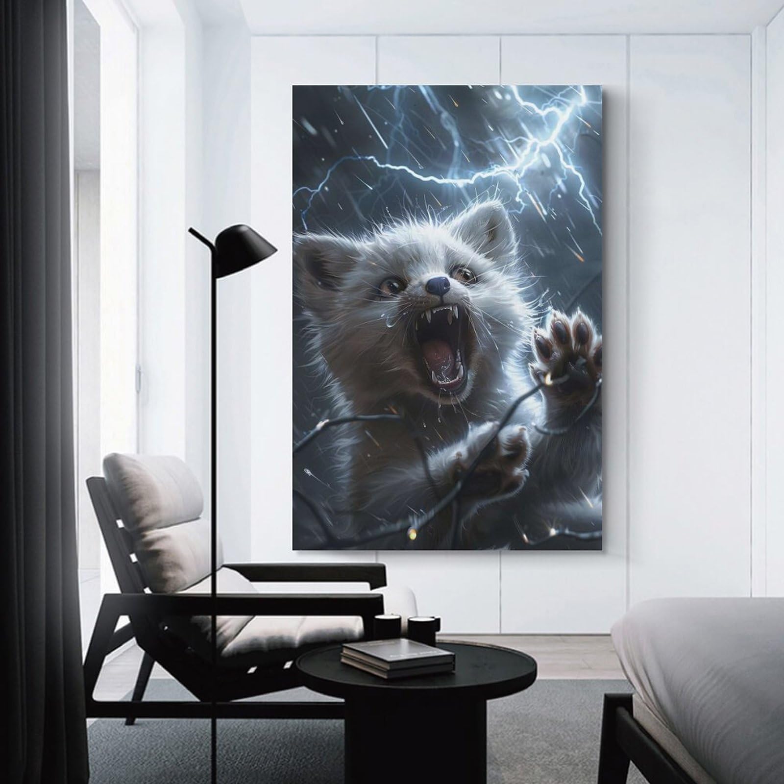 Junmoney Arctic Fox Lightning Hanging Wall Art 24x36inch(60x90cm), for Small Homes, Bedrooms Or Open Spaces, Decorative Canvas Decor for Home Updates