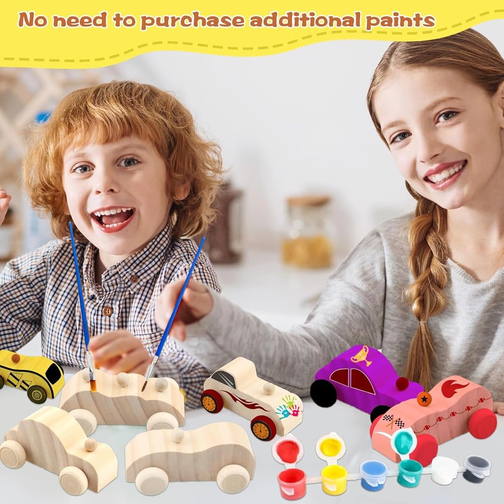 Agmoctz 42 Unfinished Wooden Cars Crafts Painting,Suitable for Kids Family Activities Art Crafts Projects, Woodworking Gifts - Image 4