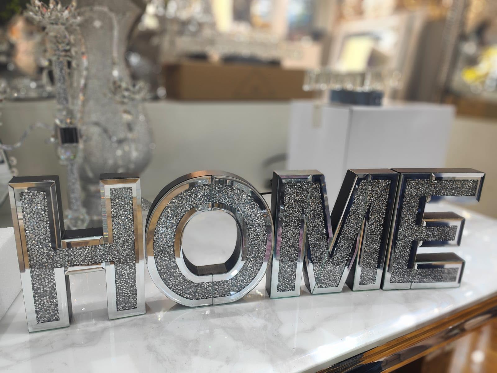 Biznest Mirrored Diamond Large Home Letters Crushed Crystal Mirror Diamond Wall Art,Gift Ready Box