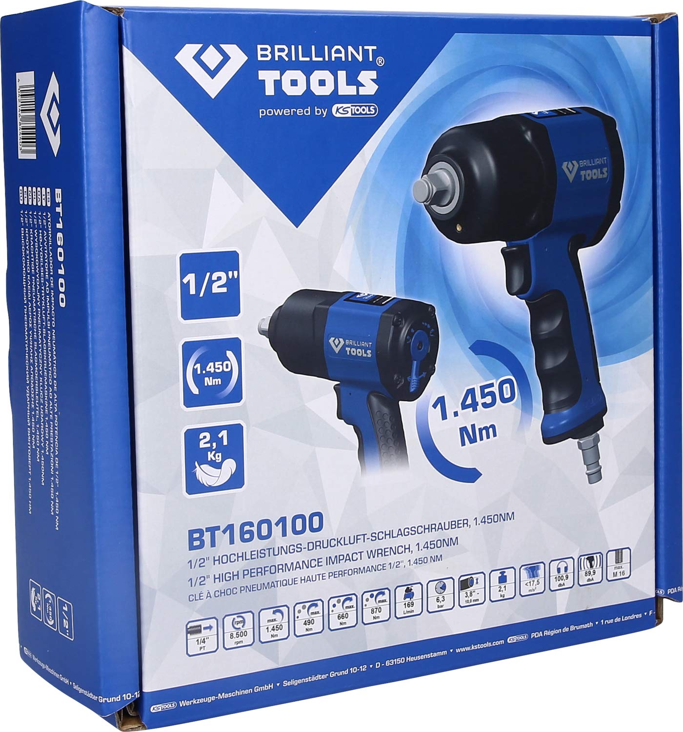 BRILLIANT TOOLS BT160100 1/2" Pneumatyczny klucz udarowy, 1.450 Nm [Powered by KS TOOLS]
