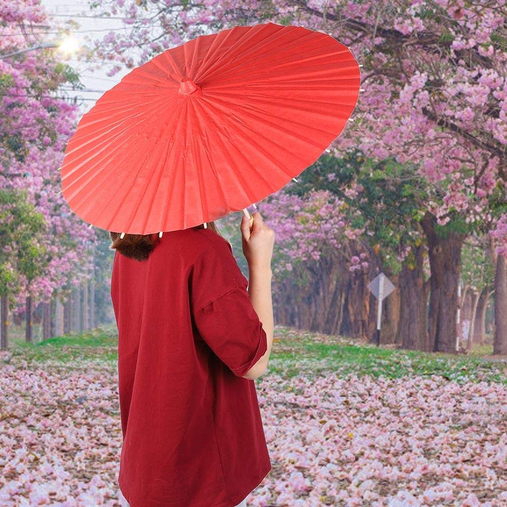 Aigend Japanese Paper Umbrella, Paper Parasol Chinese Decorative Umbrella Decor Props for Kids DIY Hand Painting (Red) - Image 4
