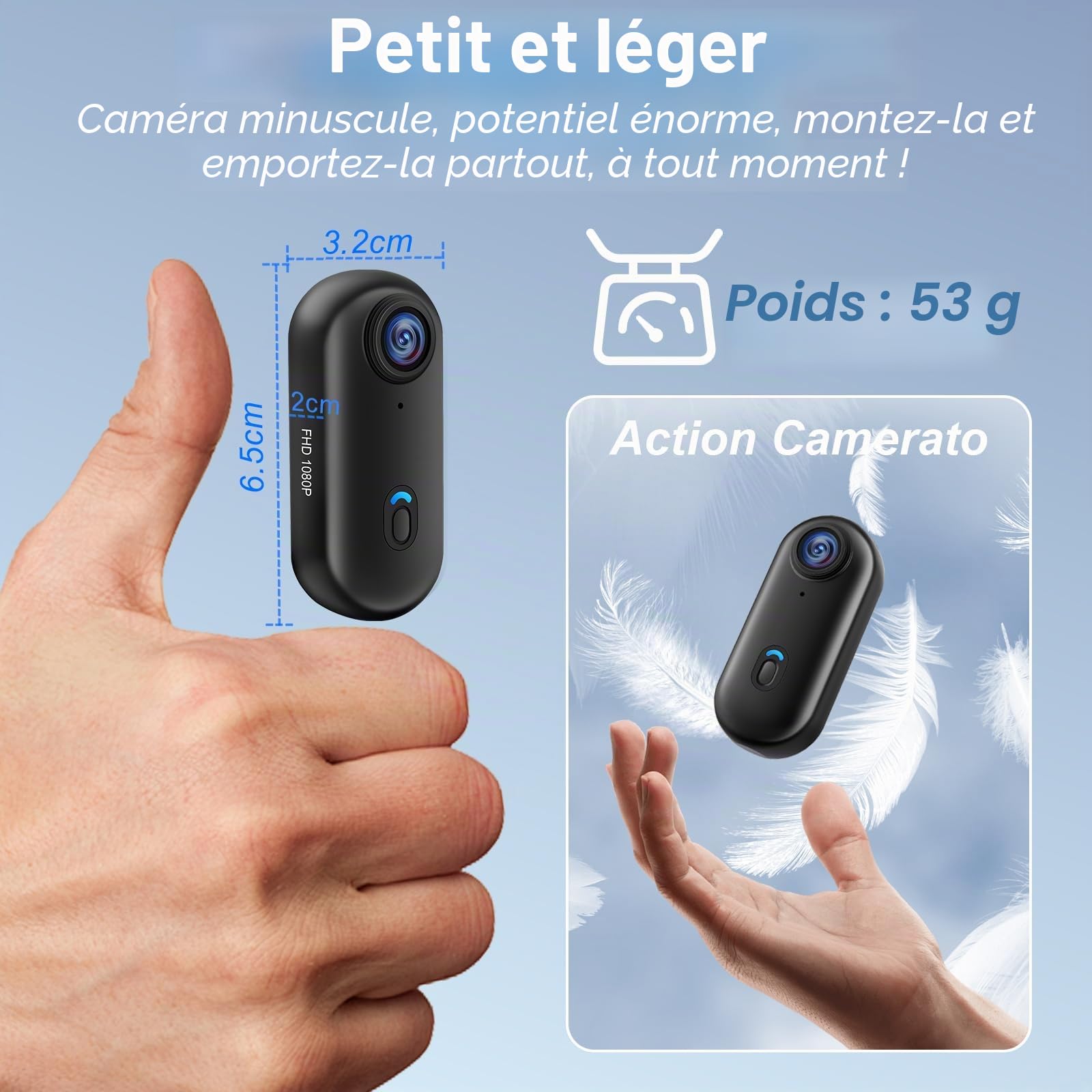 Action Cam WiFi, 1080P Mini Caméra Sport avec 32 Go, Caméra 360°, Vidéo Vélo/Moto Casque, Accessoires Varis pour Voyages/Outdoor/Animaux