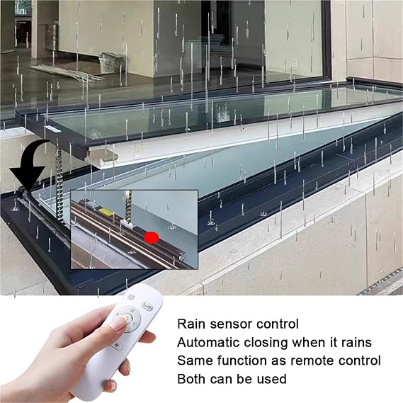 Customizable DoubleGlazed Roof Skylight with Egress Ventilation Electric Rain Sensor Aluminum Frame for Loft Deck & Dark Rooms (80x120cm)