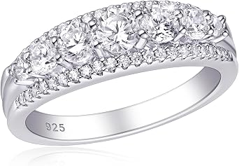 SHELOVES Eternity Rings for Women 925 Sterling Silver Rings AAAAA Round Cubic Zirconia Wedding Band Sz H-Z 1/2
