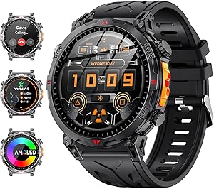 Men’s Smart Watch with GPS, 1.6 inch AMOLED Touch Screen Military Smartwatch, Calls Bluetooth/ChatGPT/IA/100+ Sports Modes, Men’s Sports Watch Android iOS