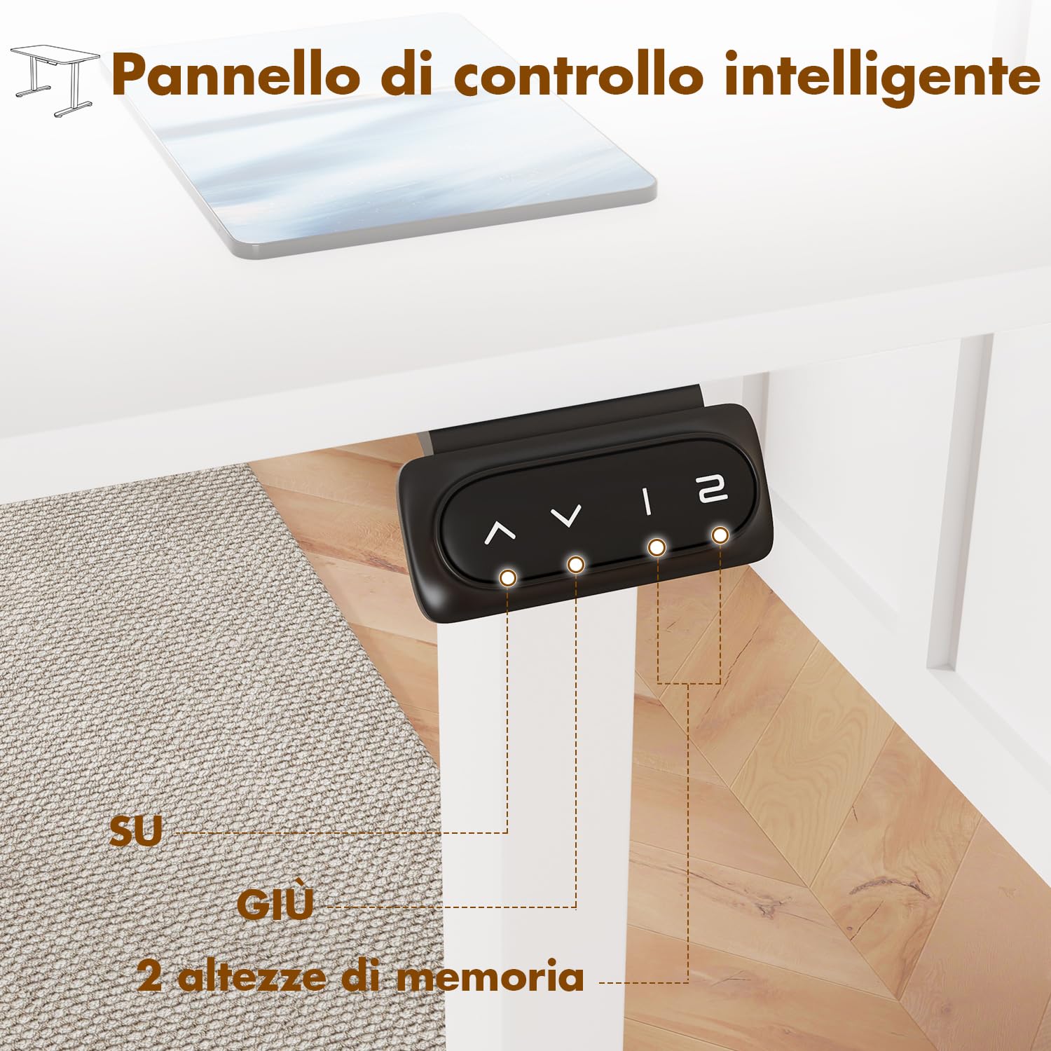 Devoko 140 x 60 cm scrivania elettrica regolabile in altezza con gancio per cuffie, altezza regolabile 71-119 cm, 2 altezze di memoria. scrivania da ufficio, camera da letto, stanza di studio (Bianco)