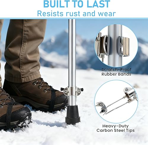 Miniatura 3 de Paquete de 2 accesorios de punta de hielo de caña para todo terreno, punta de metal duradero de 5 puntas para caminar al aire libre de adultos,