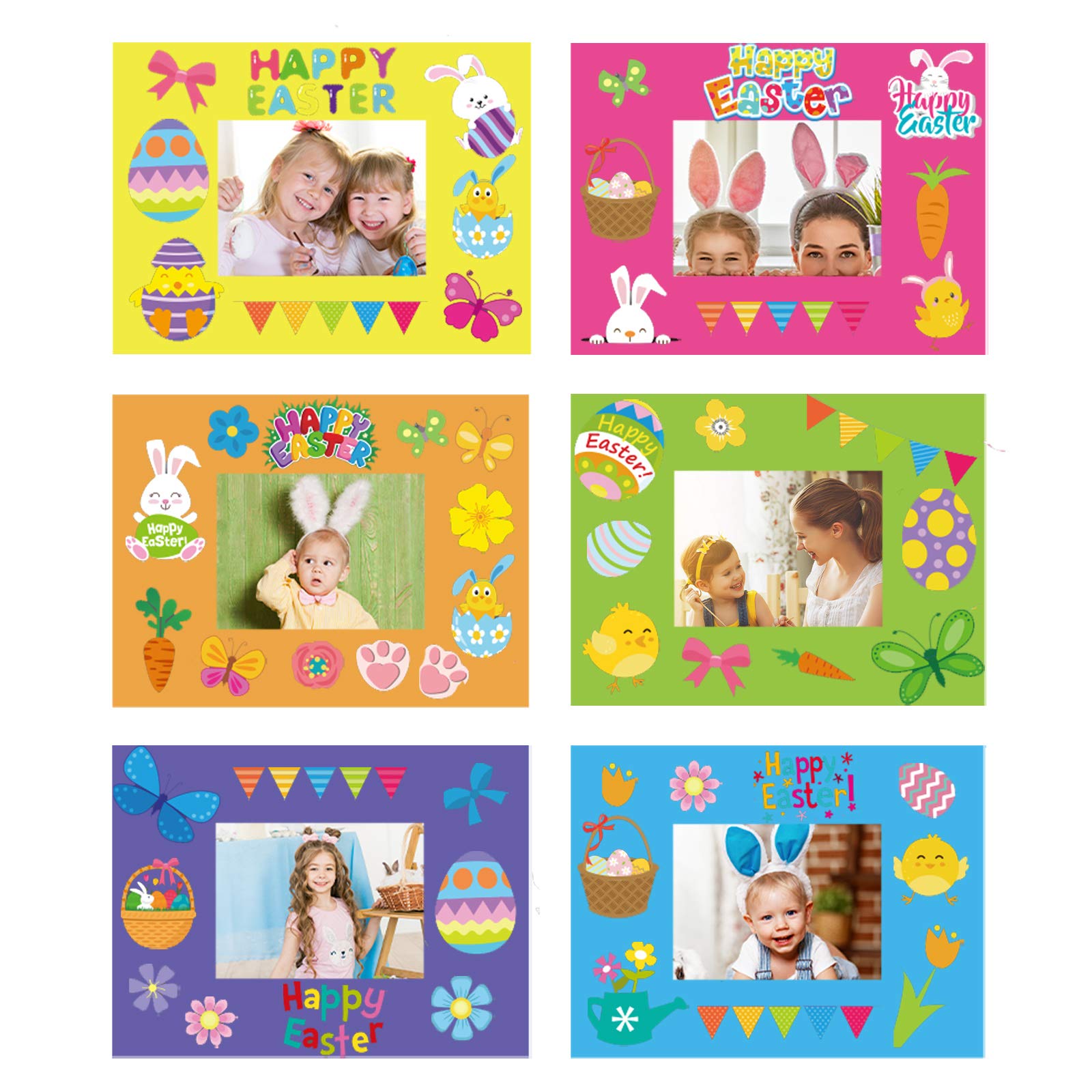 chiazllta 24 Packs Easter Craft Kits for Kids Easter Bunny Egg DIY Picture Frame Craft Suitable for Easter Class Game Activities Gift for Kids