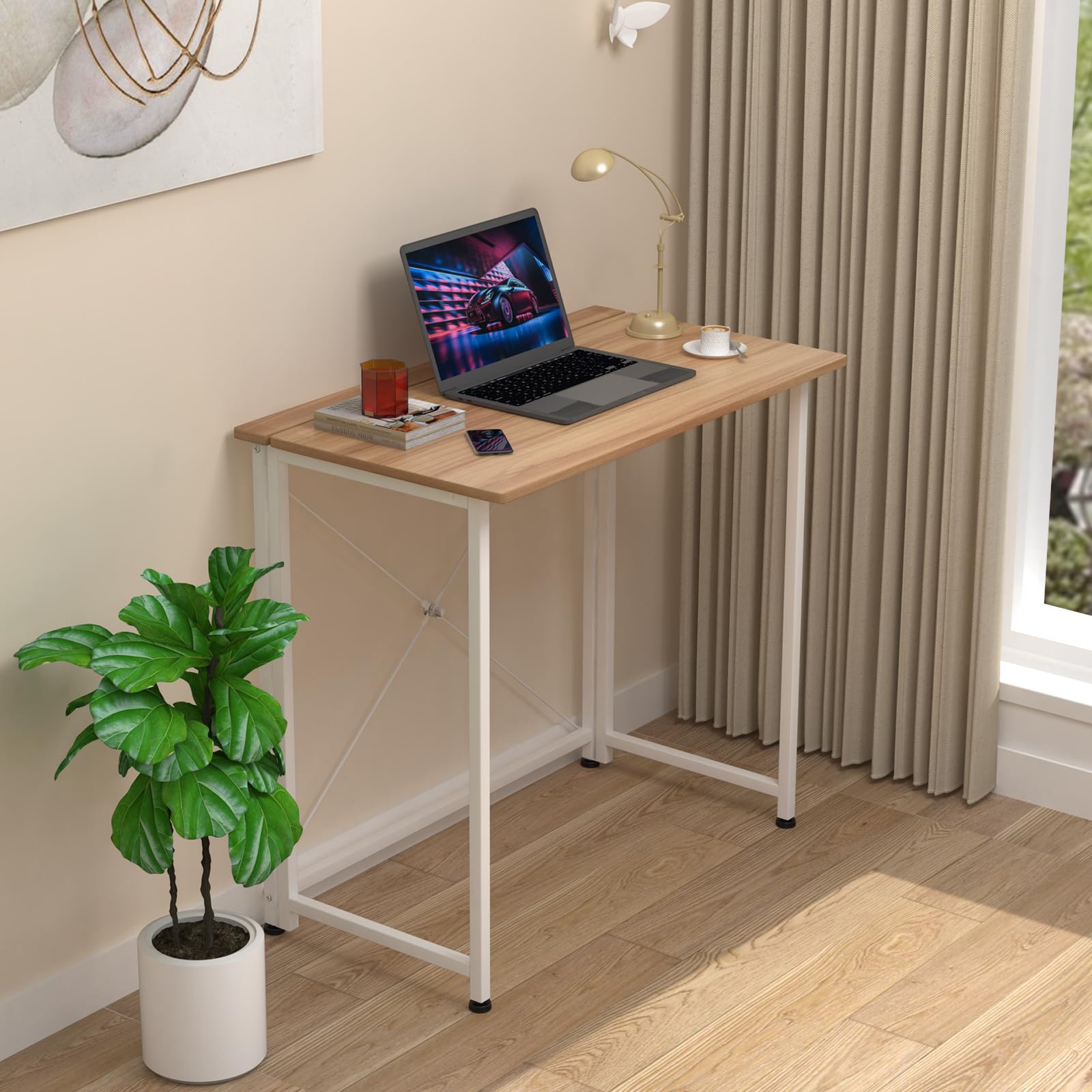 Mesa Escritorio Plegable, Mesa Ordenador Plegable Escritorios portátiles para Estudio, Casa Oficina, Escritorio para computadora 80 * 45.5 * 74 cm Marrón