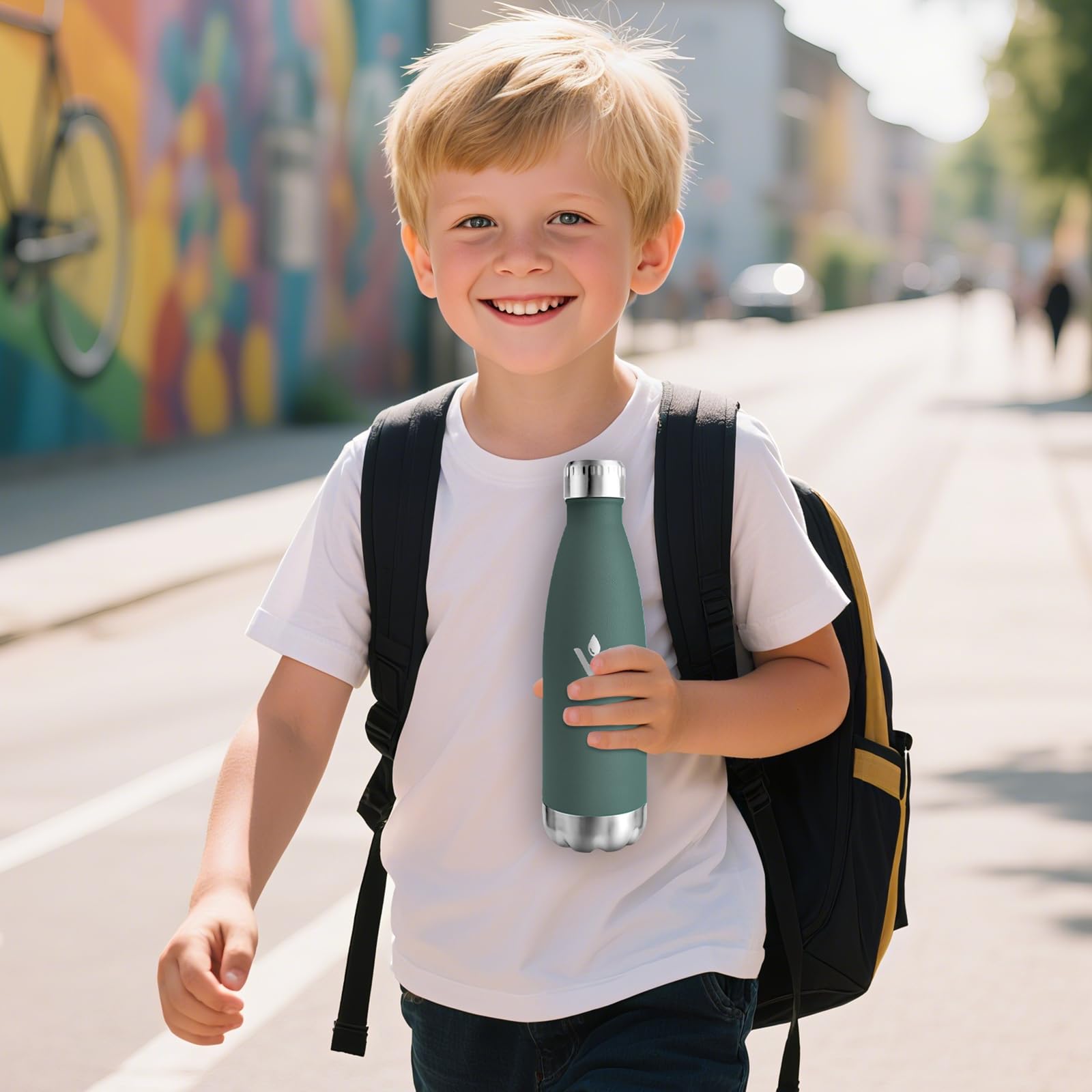 Motswedi Borraccia Termica 500 ml, Senza BPA, Bottiglia Termica, 18/8 Acciaio Inox, Bottiglia Acqua, Doppia Parete, Borracce Termiche, per Palestra, Scuola, Sport, Ufficio, Yoga, Verde Militare
