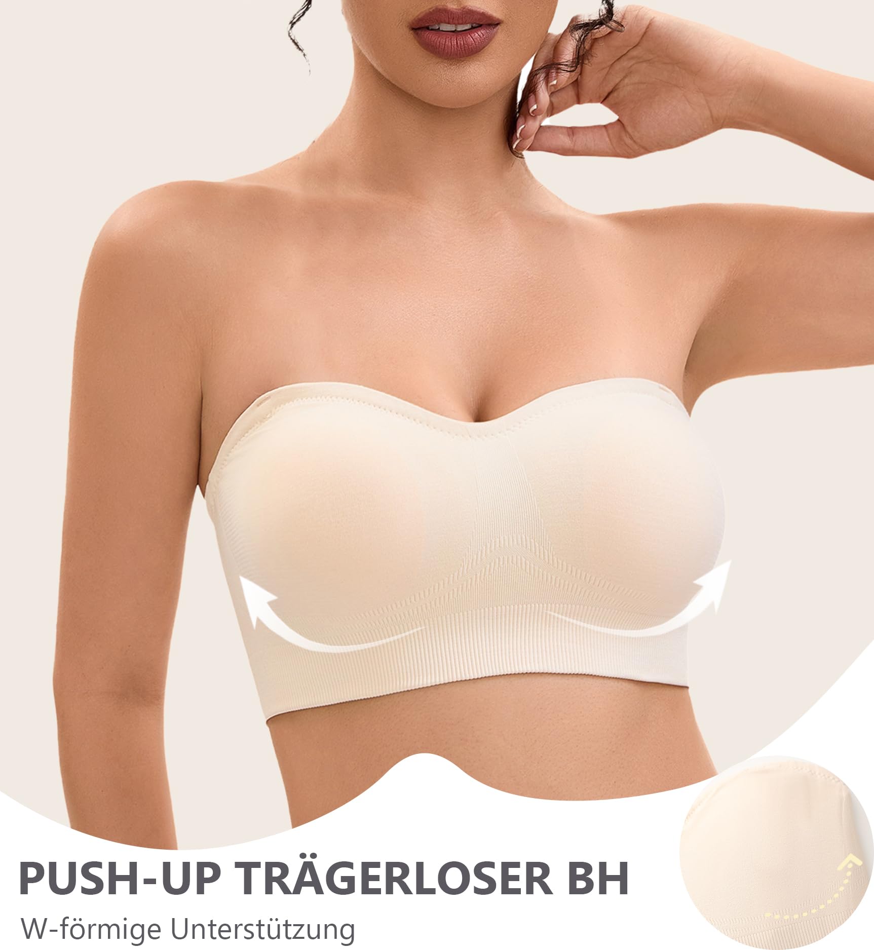 Reggiseno da donna senza spalline, senza ferretto, morbido, taglie grandi, push up, in silicone, antiscivolo, senza cuciture, con spalline trasparenti e nere