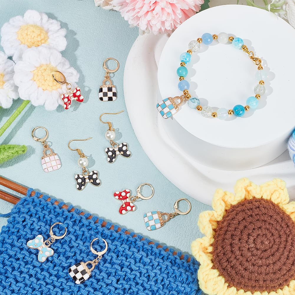 NBEADS 16 pz 8 stili Segnapunti Rotondi Piatti, Segnapunto per Uncinetto Smaltato In Lega Segnapunto per Punto Fermaglio A Fiore Vintage con Chiusura