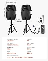 Vista 7 de VEVOR Portable PA System, 2000W (PMPO) Powered, Sound System Set with 3 Channel Mixer, Dual Speakers, Wireless Bluetooth, Microphone, Compact