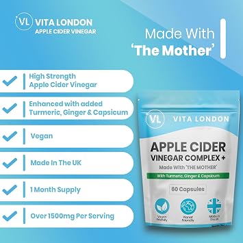 Apple Cider Vinegar Capsules with the Mother | 1500mg + Complex with Turmeric, Ginger & Capsicum | 60 High Strength Capsule (not Tablets, Gummies or Liquid) | Made in UK, Vegan