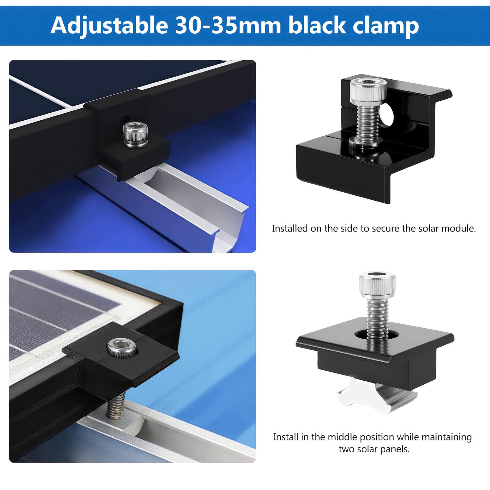 Set Di 8 Morsetti In Alluminio Per Pannelli Solari - Altezza 35-40mm, Per Montaggio Su Camper, Barche, Tetti E Guide - Foto 6