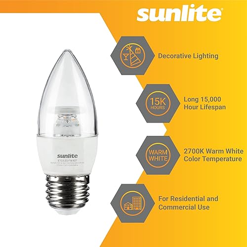 Miniatura 3 de Sunlite 41777 Bombilla LED B13 decorativa para araña, 7 vatios (60 W  ), 500 lúmenes, 120 voltios, regulable, base E26, Energy Star, 90 CRI,