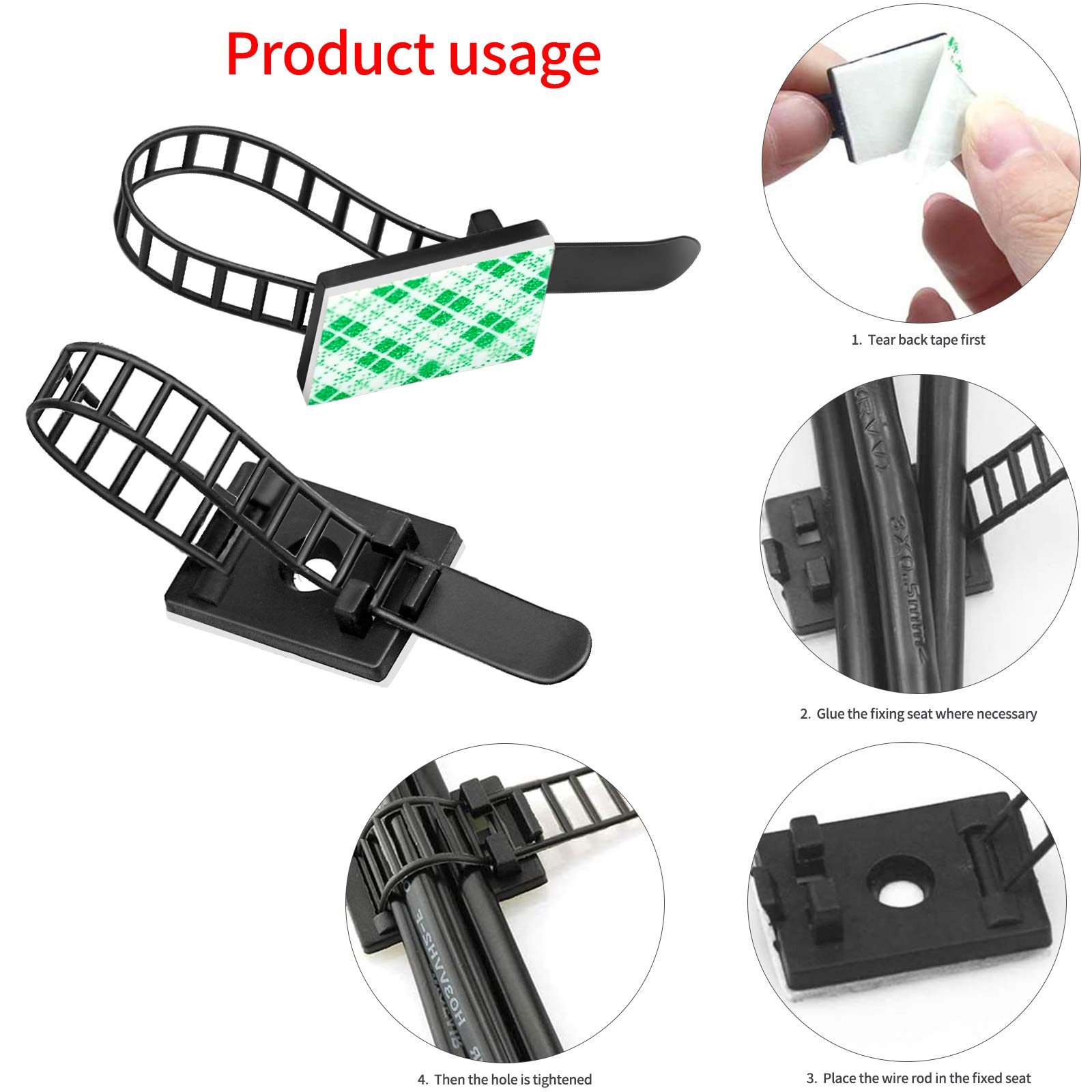 40 stuks zelfklevende nylon kabelclips (2 maten) voor bureau kabelbeheer, herbruikbare kabelbinders, bureaukabelhouders, kabelorganizer onder het bureau, kabels