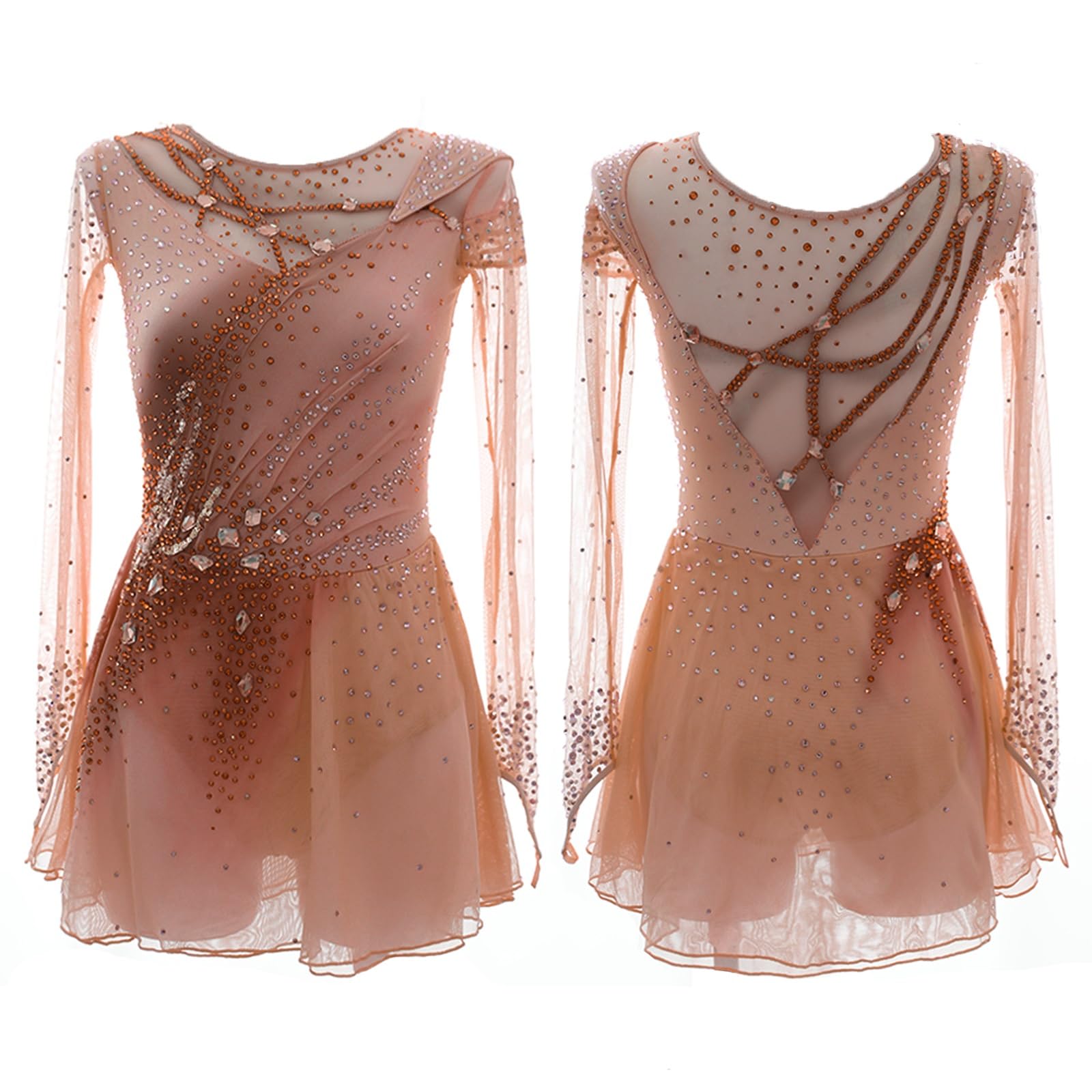 Robe De Patinage Artistique For Femmes, Tenue De Patinage Élastique Scintillante Avec Cristaux For La Performance En Compétition