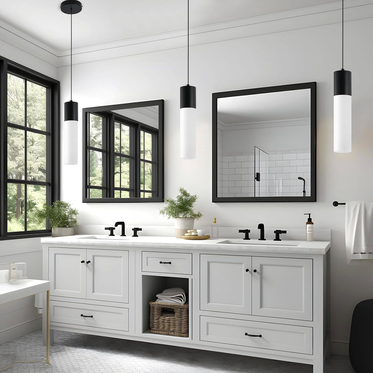 Pendant Lights Kitchen Island 3 Pack 12W Led Pendant Light with Milky White Lampshade, 1-Light Dining Light Fixture Ceiling Light Hanging in Black Finish, E12 LED Bulbs Included, 3000K-6000K