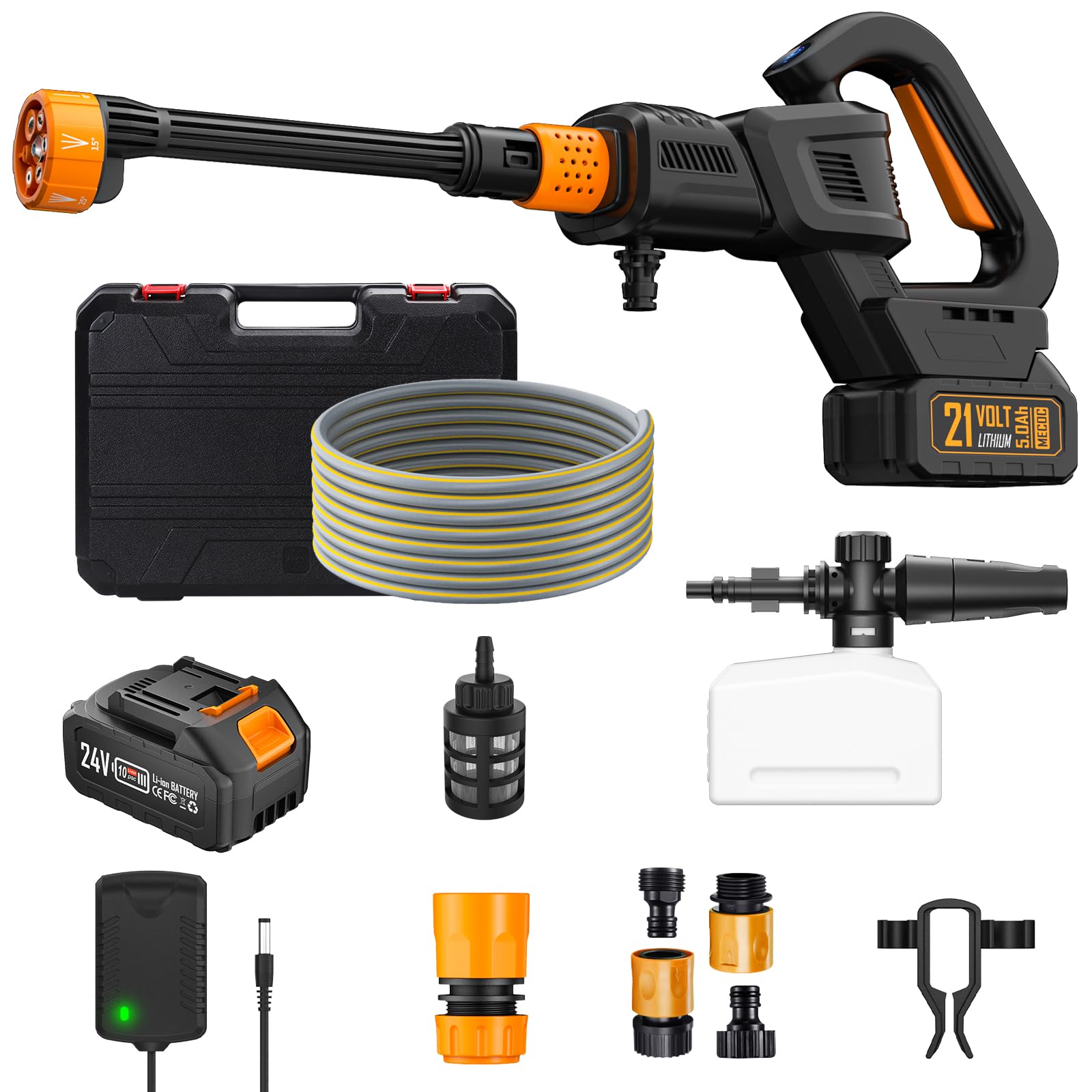 Cordless Pressure Washer, 970PSI Portable Power Washer with Rechargeable 4.0Ah Battery 6-in-1 Nozzle, 3 Speed Adjustment LCD Touch Screen, Handheld Car Washer for Home/Floor, Orange