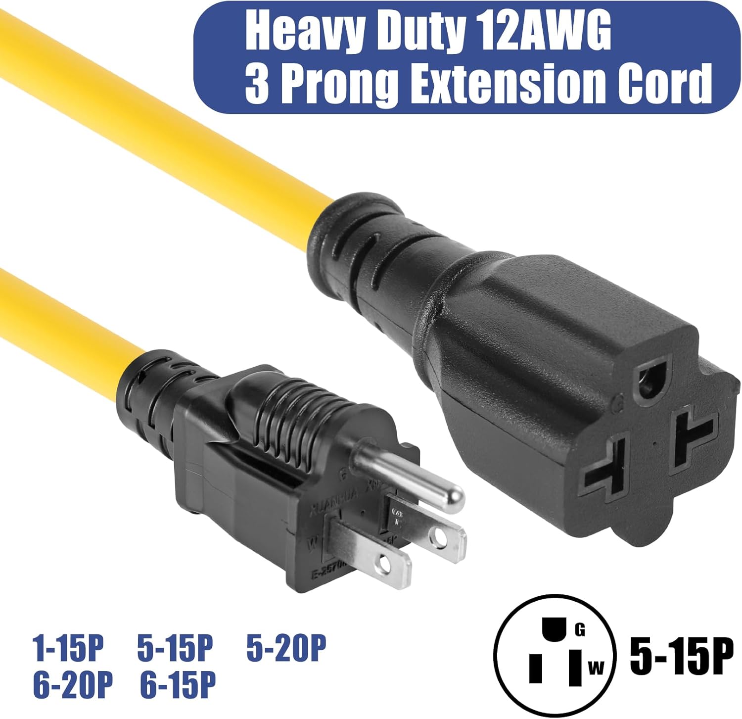 1 FT 12 Gauge Heavy Duty Extension Cord, VSEER 12AWG 15Amp 5-15P Household AC Plug Adapter [4-in-1] to 20Amp 5-15R, 5-20R, 6-15R, 6-20R, T Blade Outlet Power Cord.